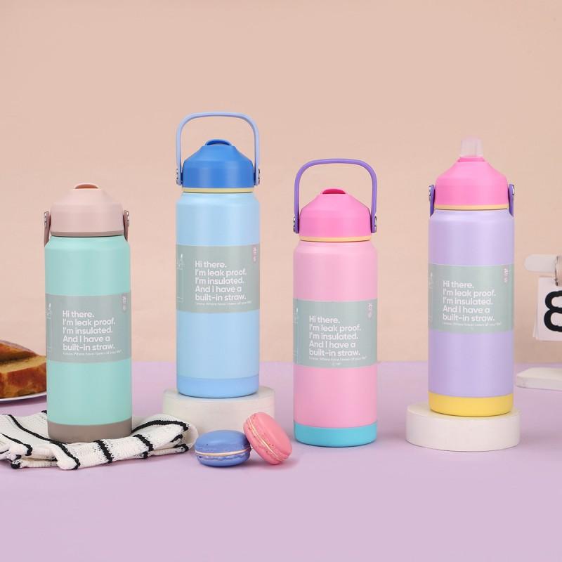 Pastel Color Stainless Steel Vacuum Insulated Travel Tumbler With Straw Lid 24oz Portable Thermos Women Men Outdoor Office