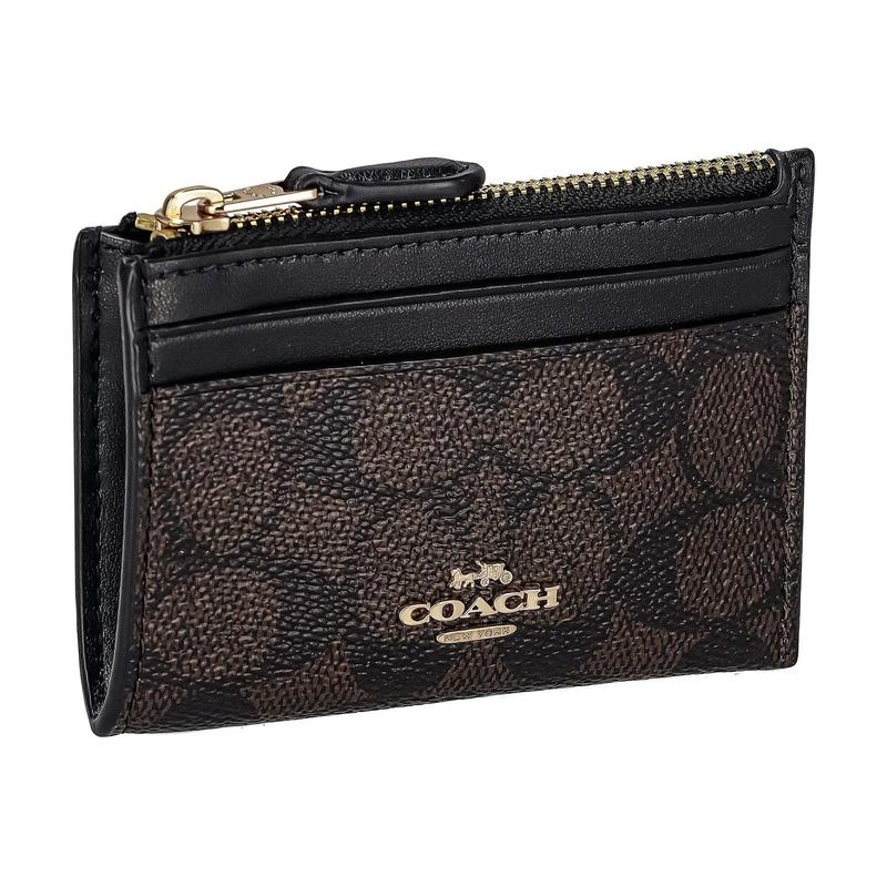 Coach Skinny ID-Hülle 11 Markenlogo Metallreißverschluss Kartenhalter aus Kunstleder und Kunststoff Für Frauen Walnuss und Schwarz Walnussfarbe mit Schwarz
