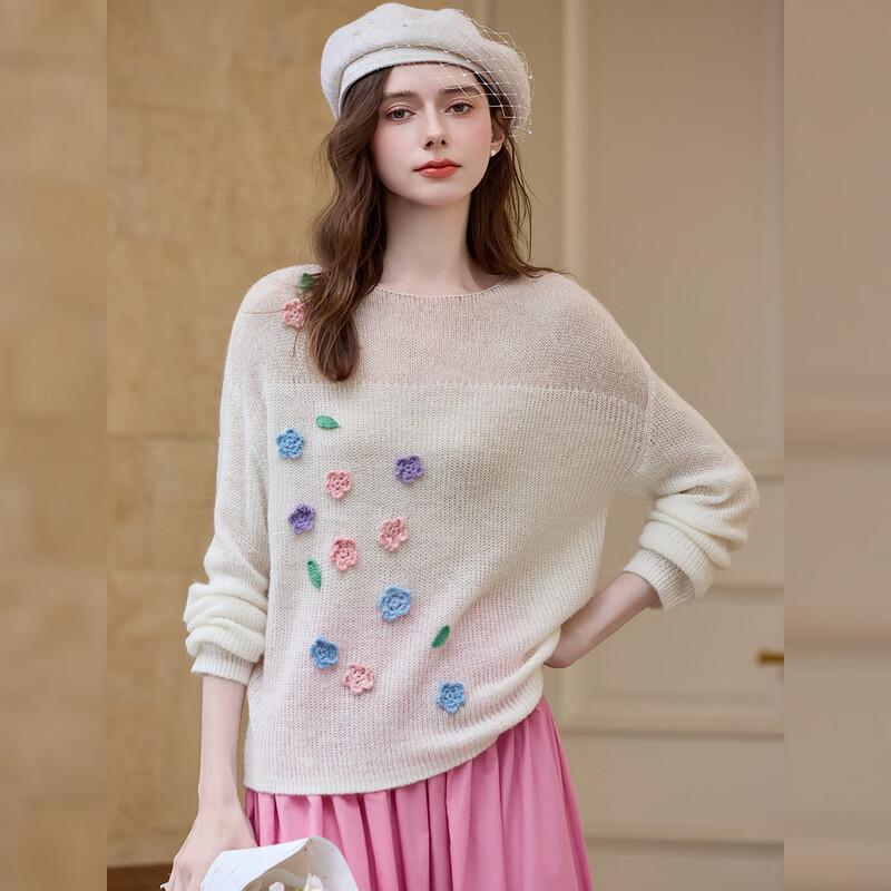 Bailuyu Wool Blend Crochet Floral Sweater