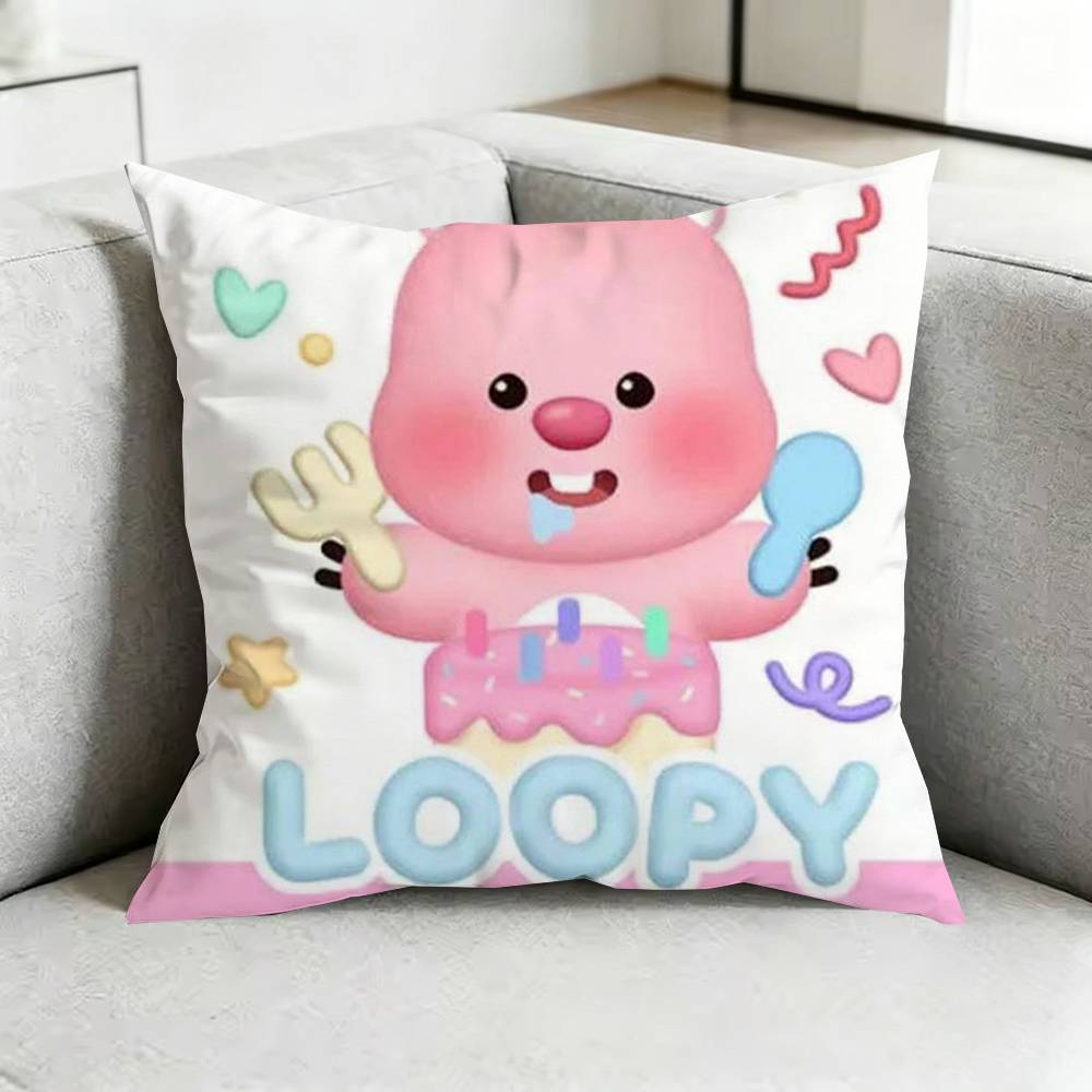 PPink Cartoon LoopyY Square DoubleSided Printed Pillow Case Bedroom Bedside Pillow Sofa Cushion Cover Gift