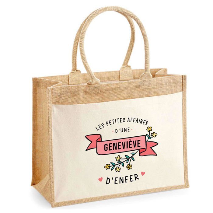 Sac de plage - PLANETEE - Jute avec poche « Les Affaires d'une Geneviève d'Enfer » - Coton - 43x33 cm - Multicolore