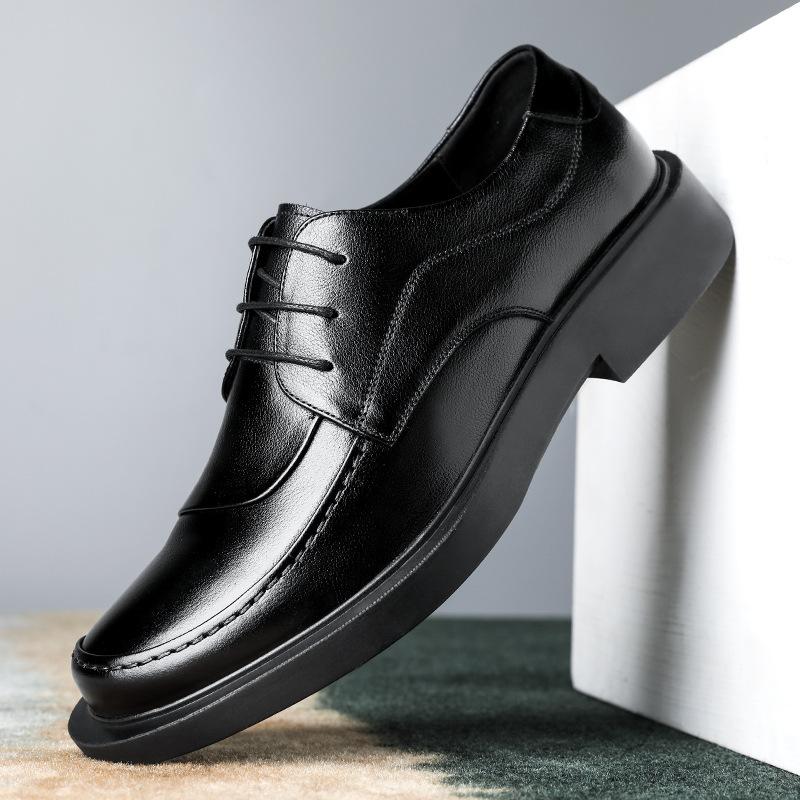 

Autumn leather shoes men s genuine leather business casual men s shoes first layer cowhide breathable British soft sole non-slip wedding shoes men 43 чёрный