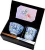 Ceramic Indigo Flower Rice Bowl and Tea Cup Clematis Wakasa Lacquer Chopsticks Included 02593