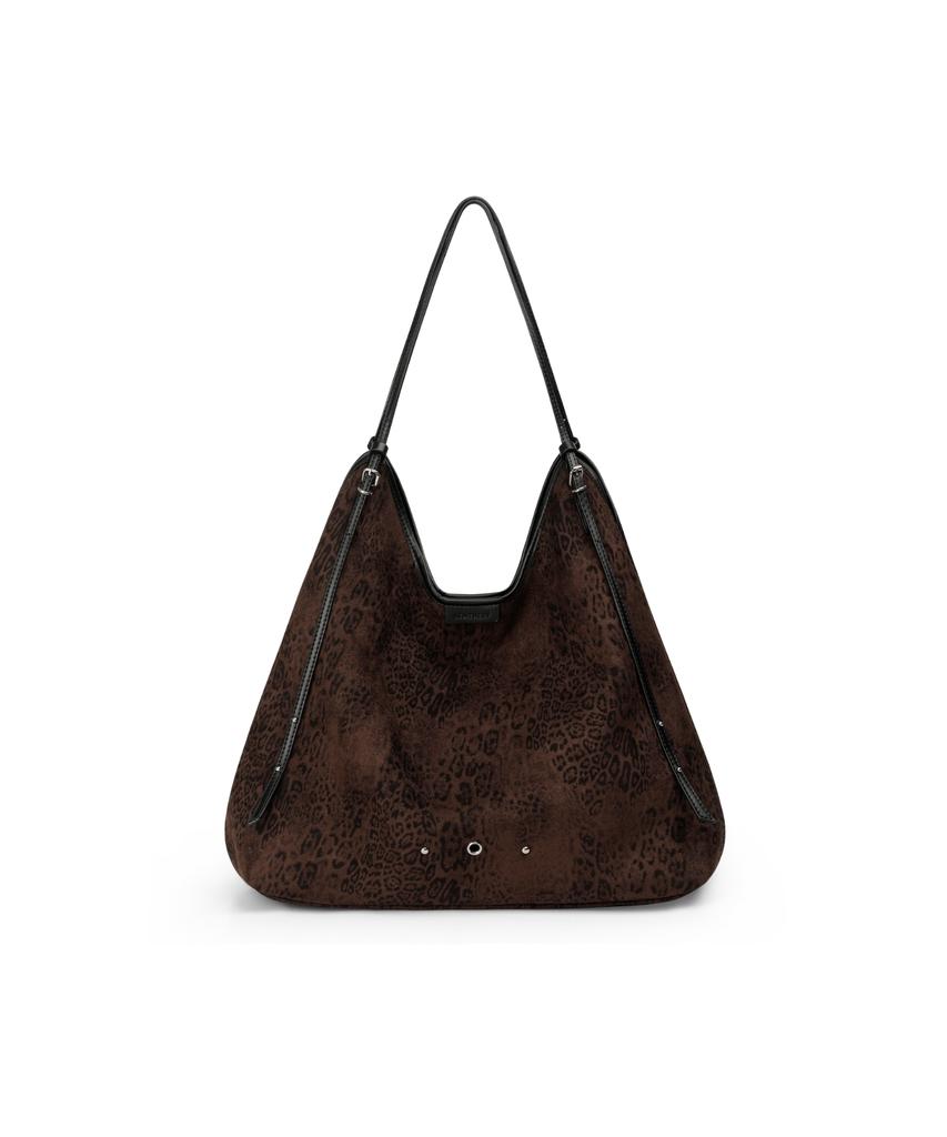 Leathery Leopard Shopper Drop Shoulder Bag [D.Brown]