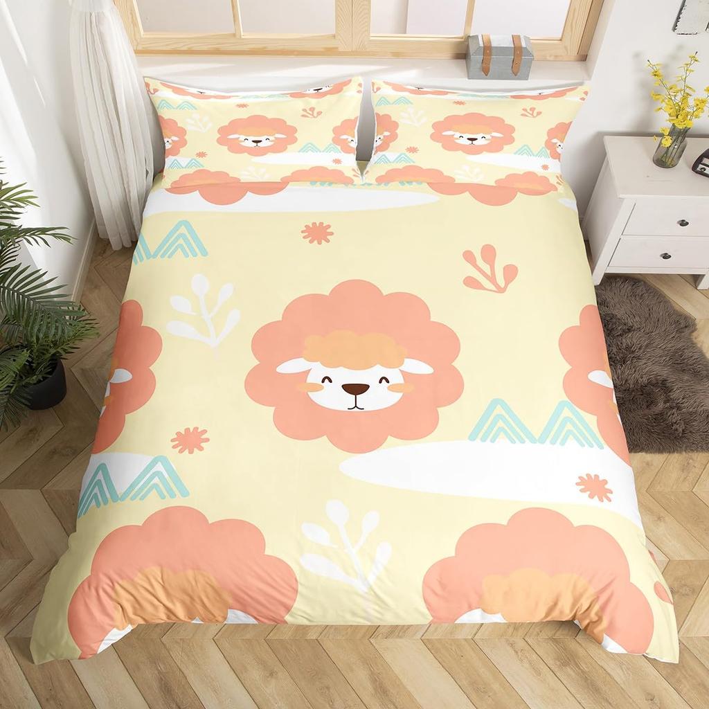 Cute Sheep Duvet Cover King Queen Funny Animal Floral Bedding Set Kids Cartoon Farm Animal Comforter Cover Polyester Quilt Cover