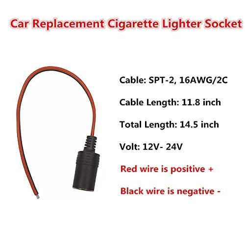 Żeńskie gniazdo zapalniczki samochodowej - 12V 24V Zamiennik samochodowy 1ft Kabel zapalniczki Adapter złącza Kabel zasilający ładowarki (2)