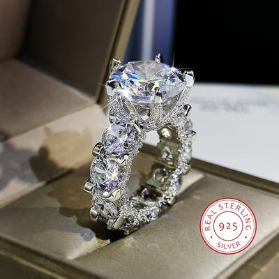 Stempelring Weißer Zirkon Für Heiratsantrag Ehering Verlobungsring Prinzessin Eingelegt Große Diamantringe Für Geschenk Freundin