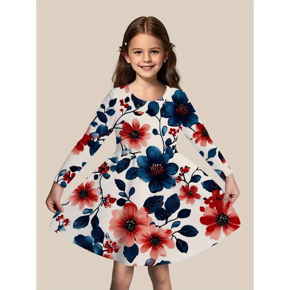 Girls' 3D Moon and Star Dress Long Sleeve Summer Spring Vacation Daily Holiday Princess Beautiful Sweet Kids 4-12 Years Casual Dress A Line Dress