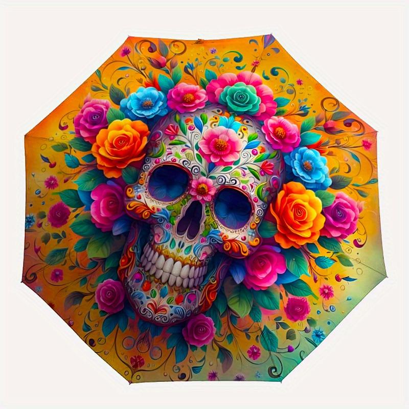 

1pc Sugar Skull Decor Umbrella - 8-Rib Automatic Open/Close, Fashionable Compact Umbrella for Outdoor Adventures yy250813191