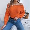 Women's Knitted Sweater Casual Solid Colour Off-the-Shoulder Long-Sleeved Pullover Sweatshirt