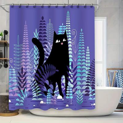 Cat Forest Shower Curtain Woodland Animal Nature Decor Bathroom Set Vintage Floral Pattern Home Decor Artistic Tapestry Wall Han