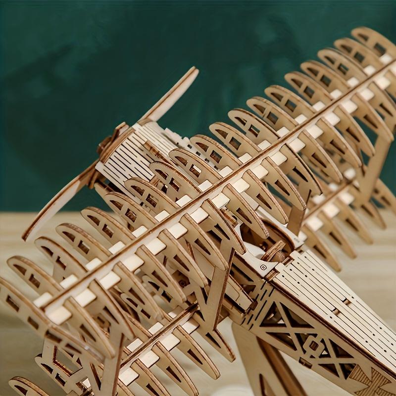 3D Wooden Puzzle Wings Airplane Wooden DIY Craft Airplane Model Kit Handmade 3D Three-dimensional Puzzle Retro Airplane Model Home Decoration Toy