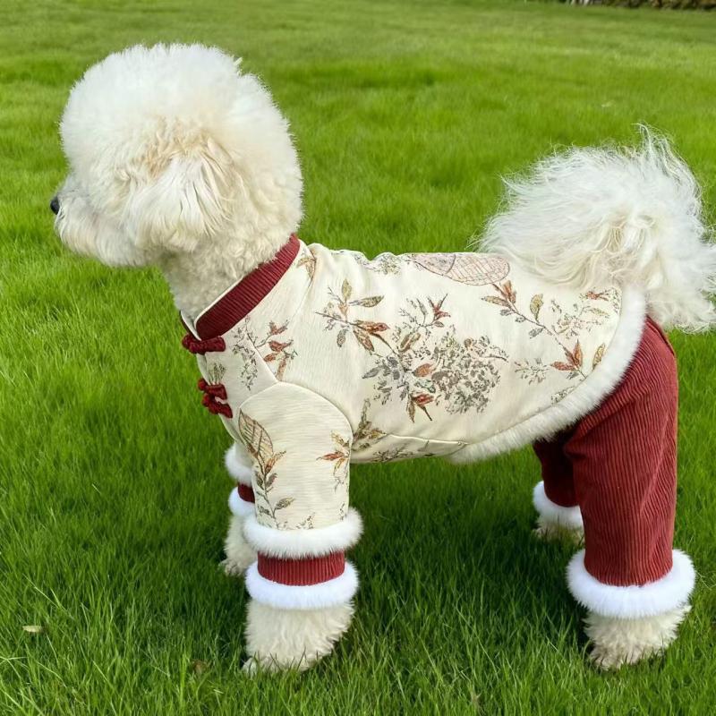 

Chinese New Year Dog Clothing Jumpsuit Winter Pet Apparel Coat Pomeranian Poodle Bichon Frise Schnauzer Dog Clothes Tang Suit S