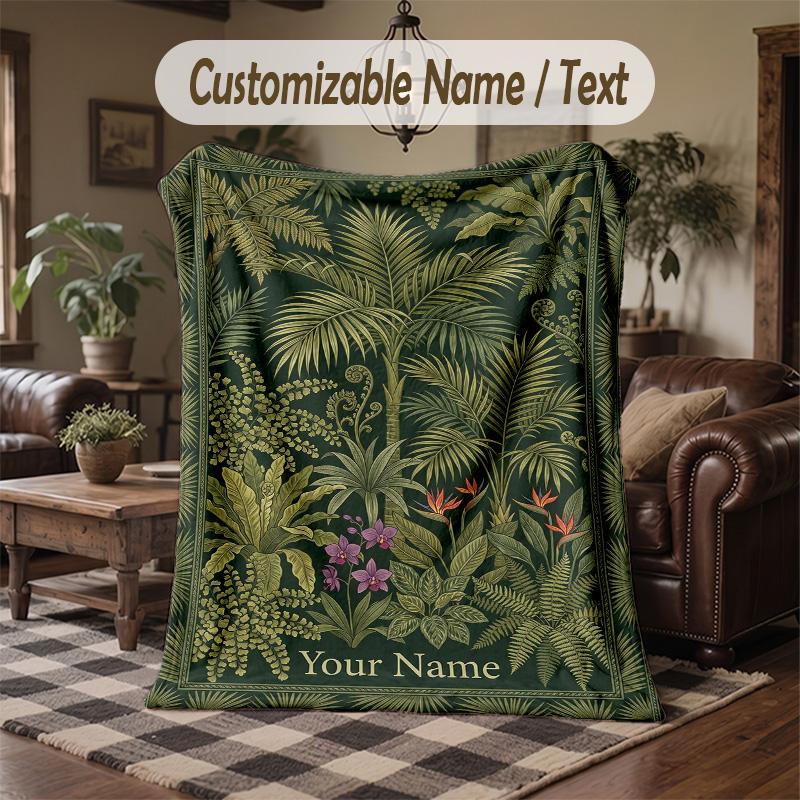 Jungle Animal Parade Theme Throw Blanket Custom Name Text Personalized Blanket Soft Cozy Blanket for Home Sofa Bed