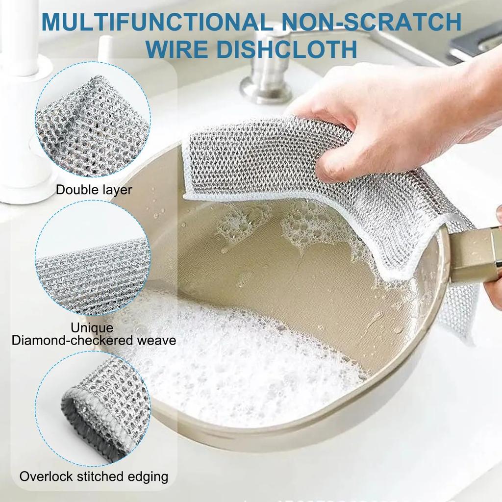 Thickened Steel Wire Cleaning Cloth Non-Scratch Double-layer Iron Microfiber Mesh Dishrag Washing Pot Rags Kitchen Towel