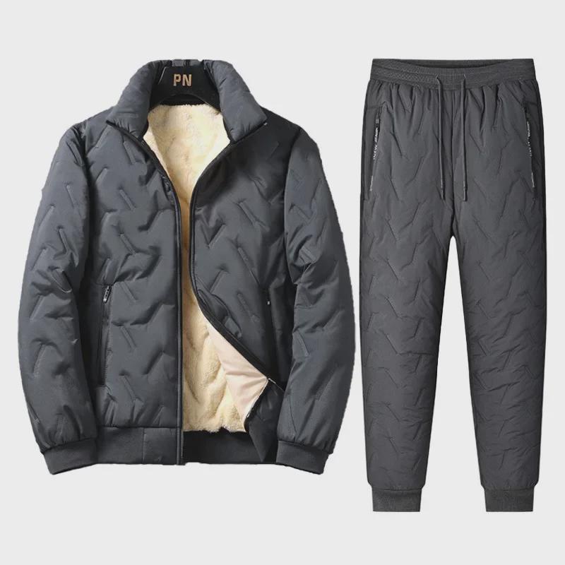 Winter Samt Dick Warm Lässig Zweiteiler: Lockerer Mantel & Vielseitige Hose