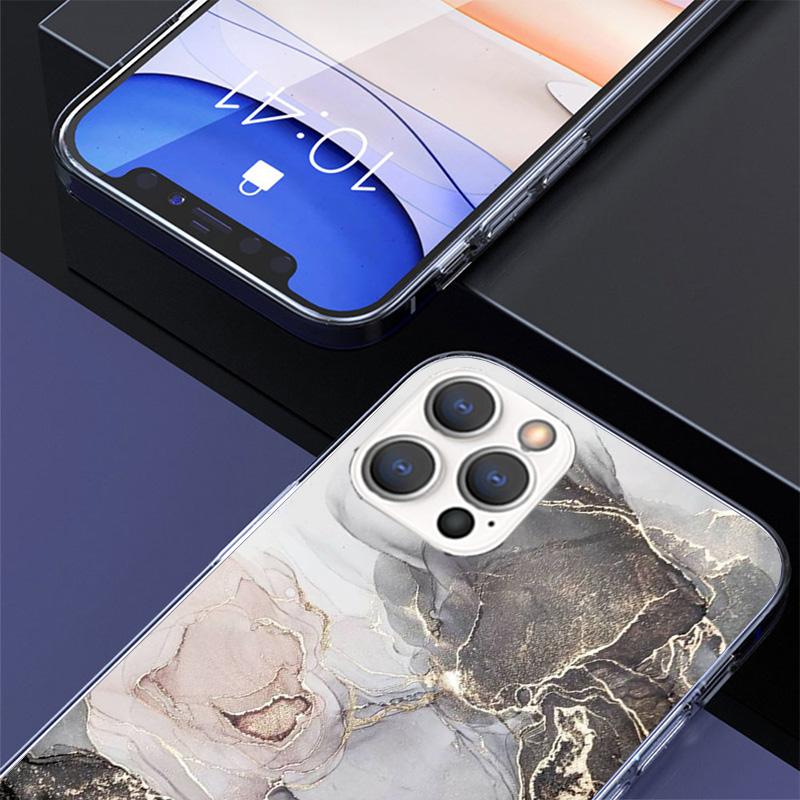 Fashion Gold Pink Geometric Marble Phone Case For iPhone 17 Air 16 Pro Max 16E 15 + 14 Plus 11 12 13 Mini 7 8 SE Gift Print Cove