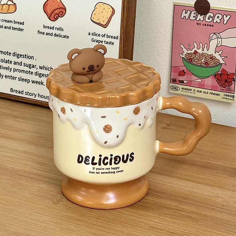 

Bear Souvenir Souvenir Birthday Gift Coffee Cup Women s High quality Ceramic Cup with Lid Spoon Mug 301-400ml