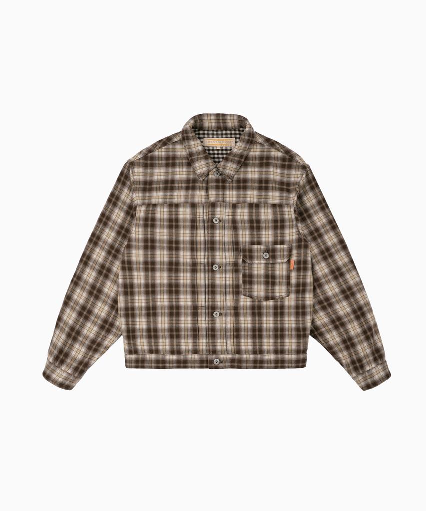 HELLO SUNRISE Hs Check Trucker Jacket_Brown