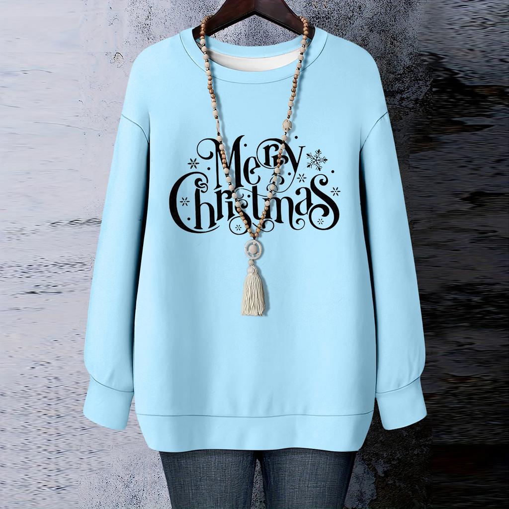 Ladies' Christmas Printed Round Neck Long Sleeved T-shirt Sweatshirt Top