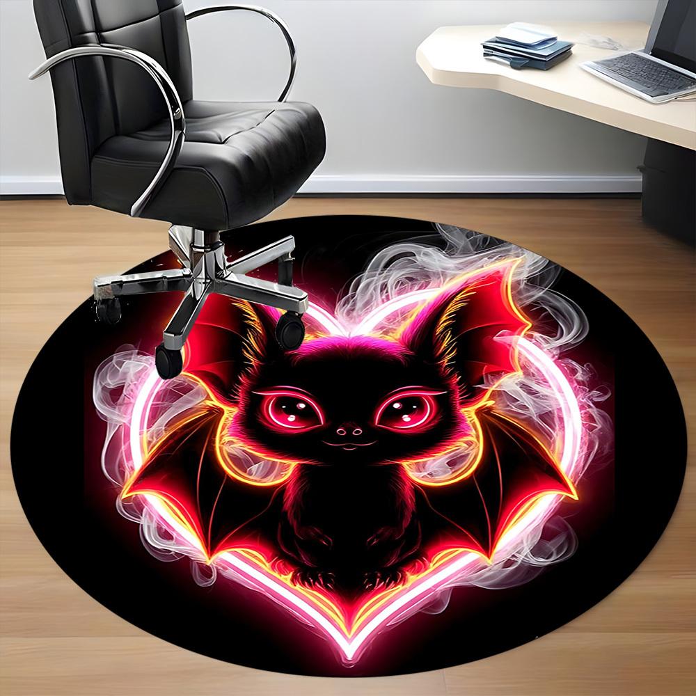 1pc Neon Bat Office Round Area Rug, Under Office Chairs Bedroom Living Room Home Decor, Room Deco