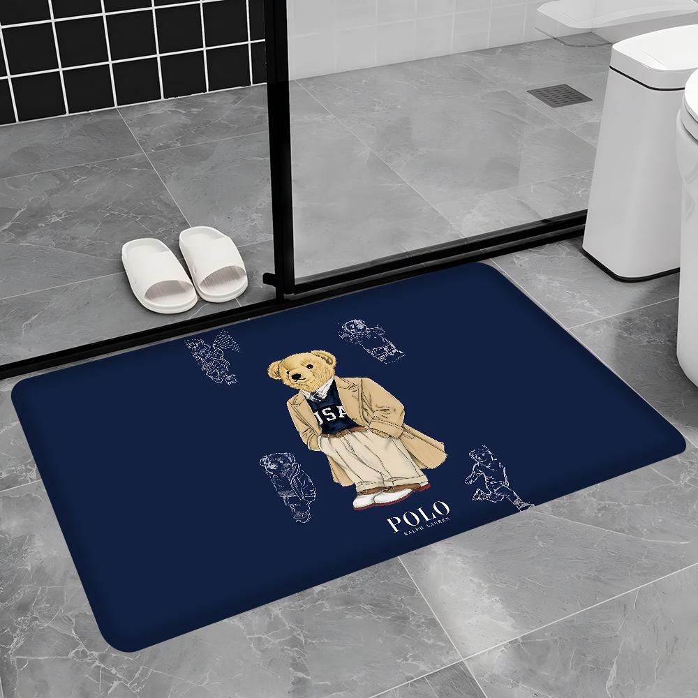 P-Olo Teddy Bear Microfiber Door Mat Anti-Slip Absorb Water Long Strip Cushion Bedroon Mat Bedside Mats
