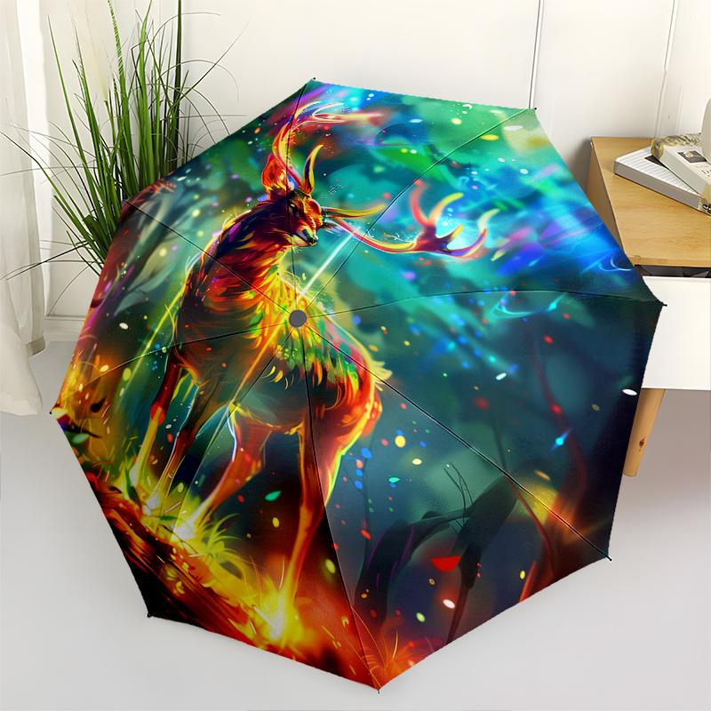 

Deer Fantasy Theme 8 Bone Hand Automatic Folding Fashion umbrella, Compact and Portable Design, A Perfect Gift for Birthday, Christmas or Bu
