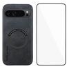 WANLONFENG YBP Series For Google Pixel 9 Pro Magnetic Case with Tempered Glass Film PU Leather+TPU Phone Cover Large Cutout