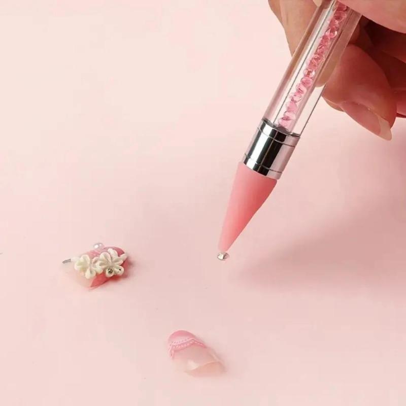 Rhinestones Gem Picking Picker Manicure Drill Pencil Silicone Head Tool Nail Art Dual Heads Acrylic Design Metal Dotting Wax Pen