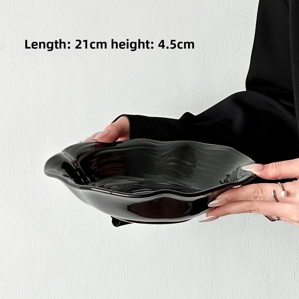 Creative Ceramic Plate with Lotus Edge Pasta Deep Dish Western Style Fruit Salad Bowl