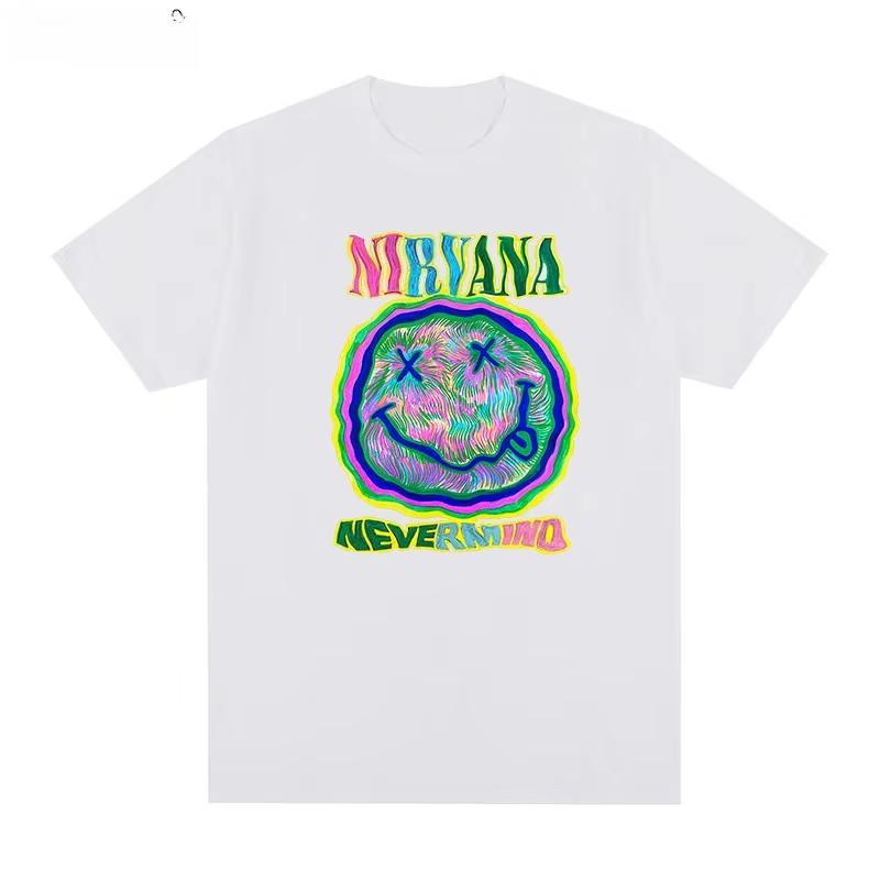 2026 Nirvana Short Sleeve T-shirt, Retro Smiley Face Print Rock Band Unisex Couple Souvenir Fashion T-Shirt 4XL