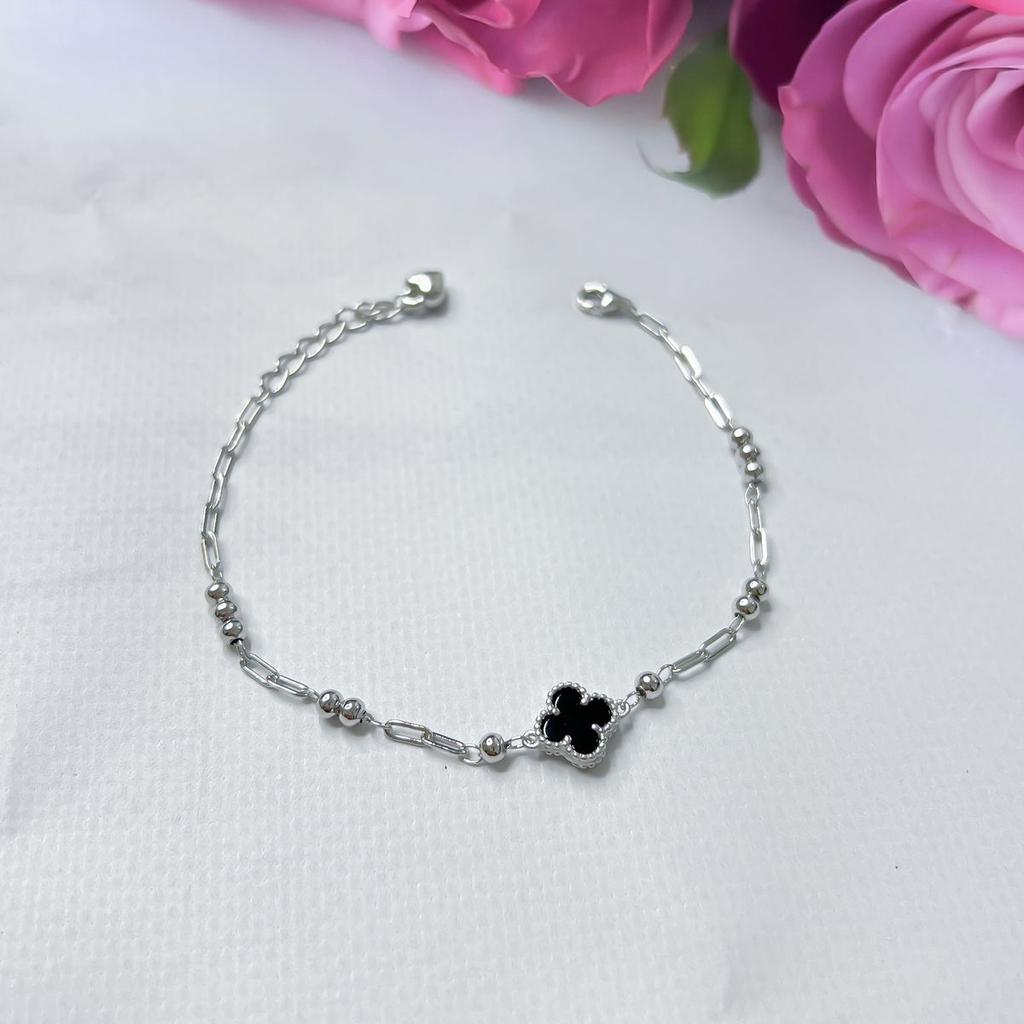 Silver Bracelet with Natural Onyx, Product Weight 3.24 G (2145790)