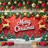 Festive Banner Pine Branch Reindeer Banner Merry Christmas Banner Golden Reindeer For Indoor Celebration Festive Event Office