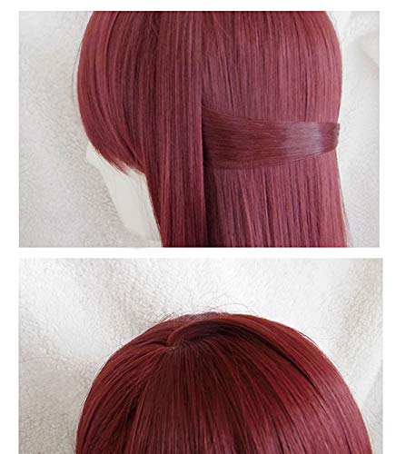 Hitzebeständige Cosplay-Perücke, rot, lang, glatt, perfekt für Partys, Events und Kostüme + 2 Bonusartikel