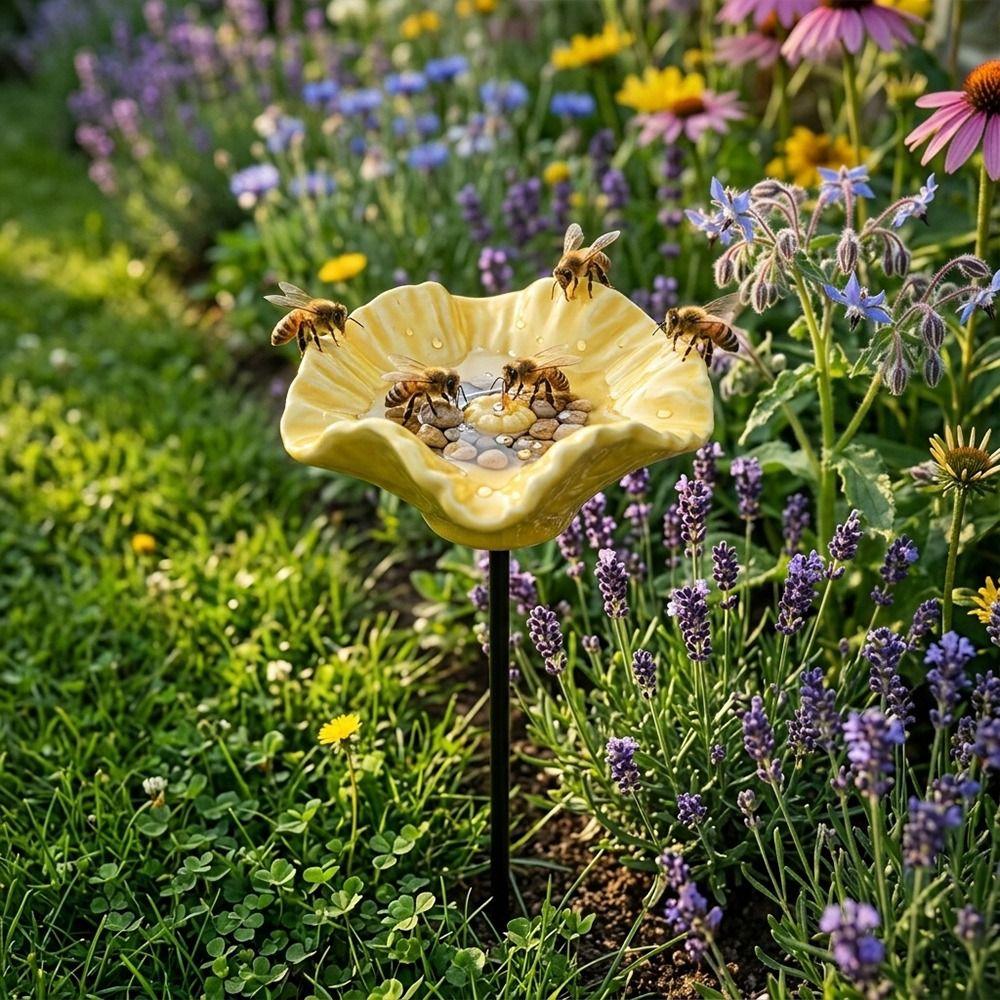 Portable Bee Watering Station Resin Flower Bird Bath Stand Creative Bee Water Feeder  Bird Supplies