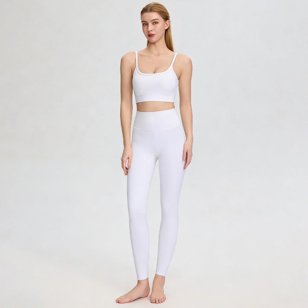 Bare-Feel Five-Piece Yoga Set: Long & Short Sleeve Tops, Chest Pads, Tight Slimming High-Waisted Pants.