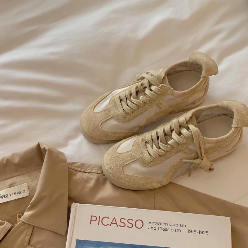 

Leather retro women s spring and summer new lace-up contrasting color casual sports shoes flat baseplate shoes 40 хаки