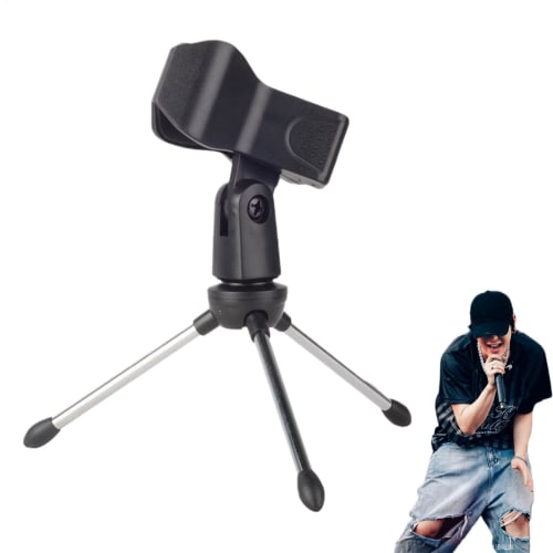 Microphone Tripod Stand with Microphone Holder, Stable, for Filming, Podcasting, and Singing, Clip Holder Set, Anti-Slip, Convenient Storage, Ideal fo