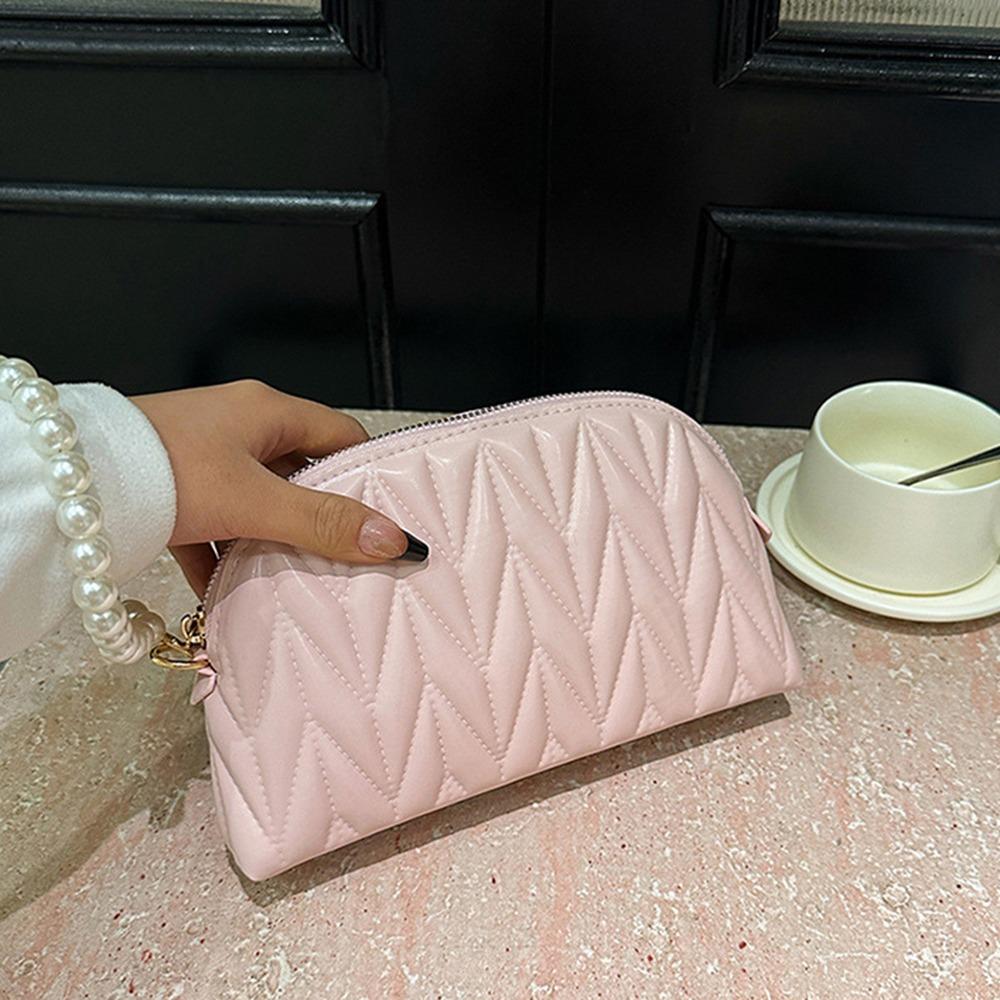 Large Capacity Pearl Chain Makeup Bag PU Leather Makeup Storage Bag Travel Toiletry Bag  Outdoor