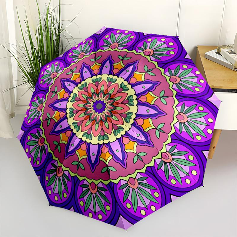 1pc Mandala Pattern Folding Umbrella | Elegant Design, Fashionable Accessory, Durable Construction, Sturdy Ribs yy251107062