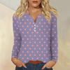 Women's Fashion Casual Printed V-neck Long Sleeve Button Up T-shirt Top