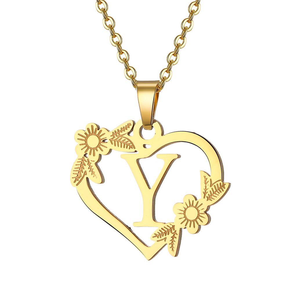 Fashion 26 Letter Stainless Steel Pendant Necklace Women Hollow Gold Color Chain A-Z Alphabet Clavicle Necklaces Jewelry Gift