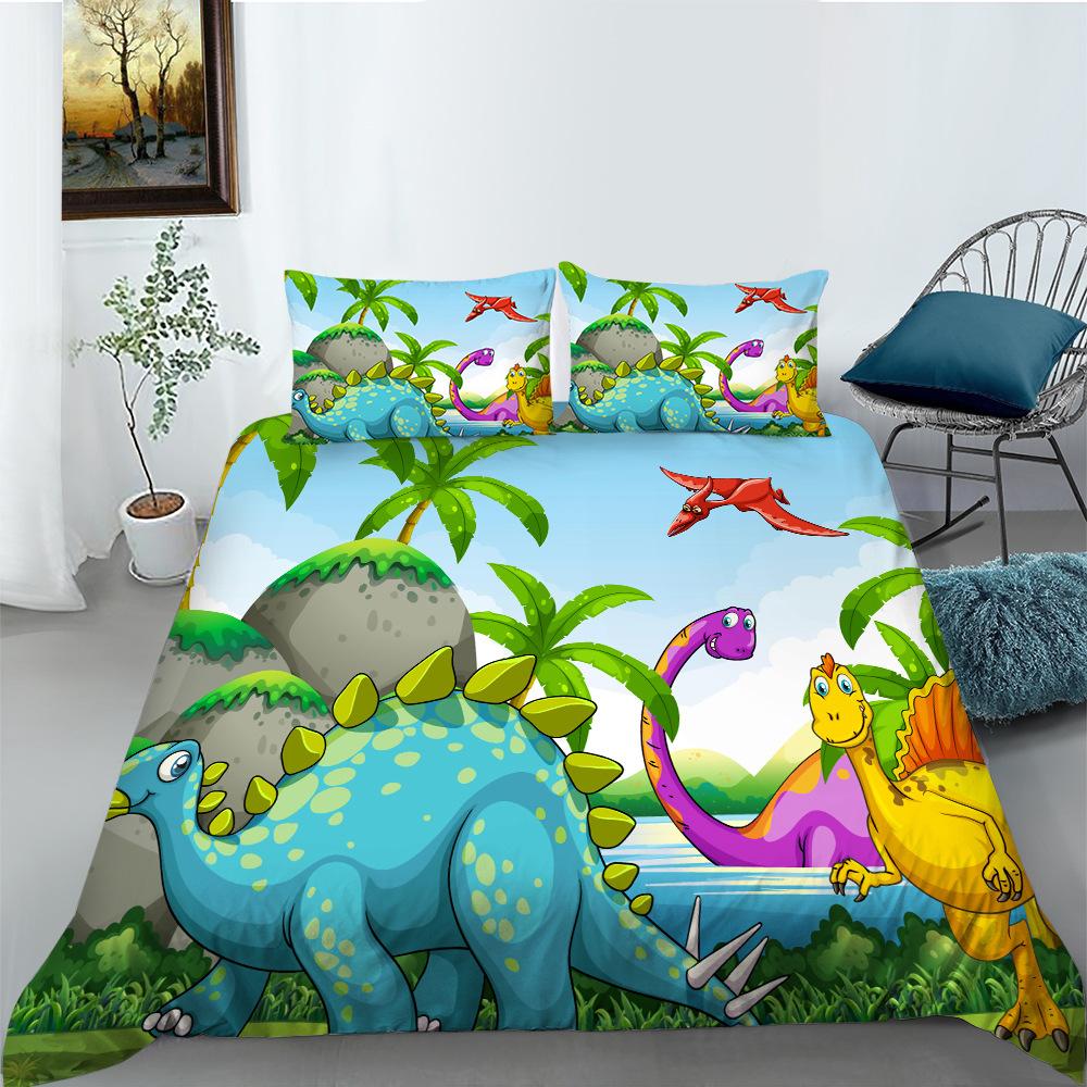 Cartoon Dinosaur Series Quilt Cover Pillowcase Two Or Three-Piece Set Polyester Digital Printing Can Be