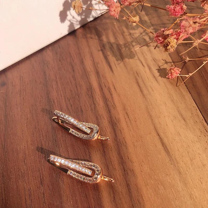 Unique Rose Gold Color Drop Earrings For Women Luxury Full Natural Zircon Accessories Party Daily Fine Jewelry