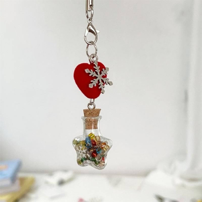Winter Snowflake Flocking Christmas Phone Strap Keychain Charm for Holiday Spirit and Safety with Soft Sturdy Materials