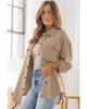 Azura Exchange Khaki Solid Textured Flap Pocket Buttoned Shacket
