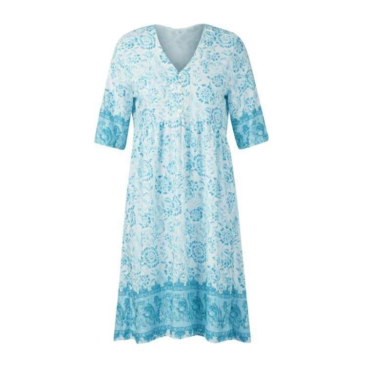 Floral Print Bohemian Maxi Dress Sexy V Neck Beach Party Short Sleeve Flowy Women