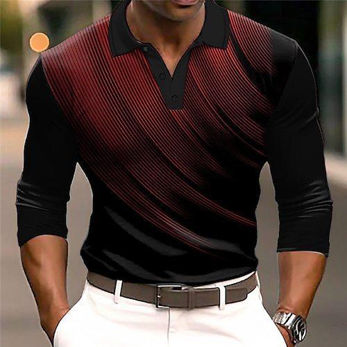 Men's Casual Gradient Button Up Long Sleeve Polo Shirt Fashion Sweatshirt
