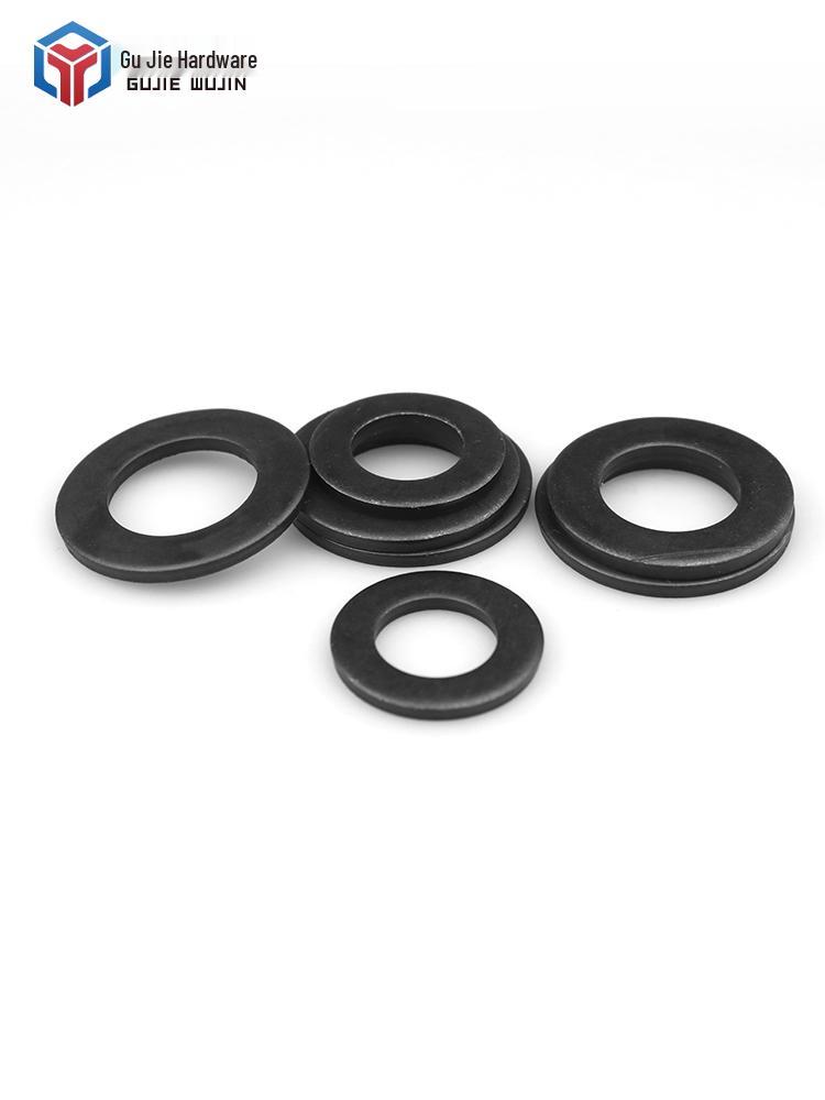 Black Carbon Steel Thickened Flat Washer - Sizes M8, M10, M12, M16, M20.