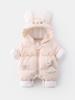 Baby Girls' White Duck Down Jumpsuit - Warm Fleece-Lined Winter Outfit for Newborns